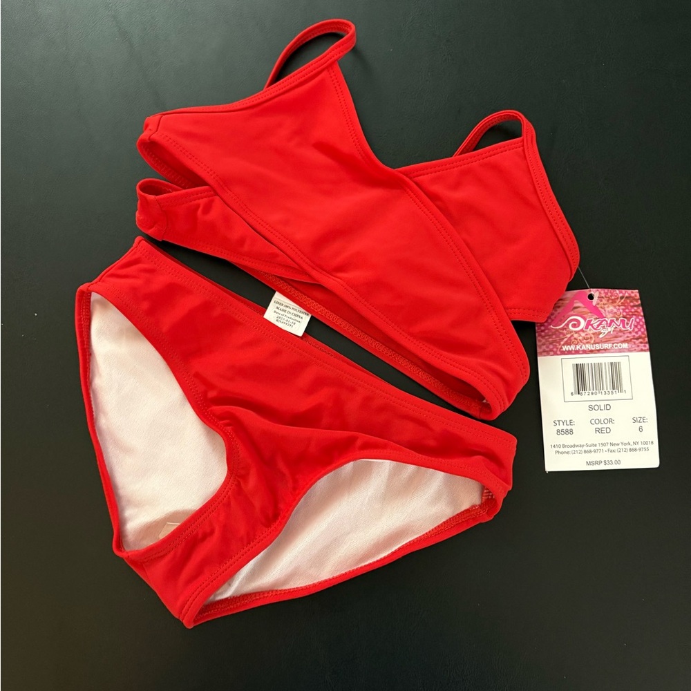 Kanu Surf Kids Swim Bikini - Vibrant Red Girls 6 NWT